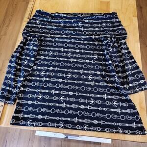 Ralph Lauren Blue Nautical Bardot Off the Shoulder Blouse Navy Large Side Slit